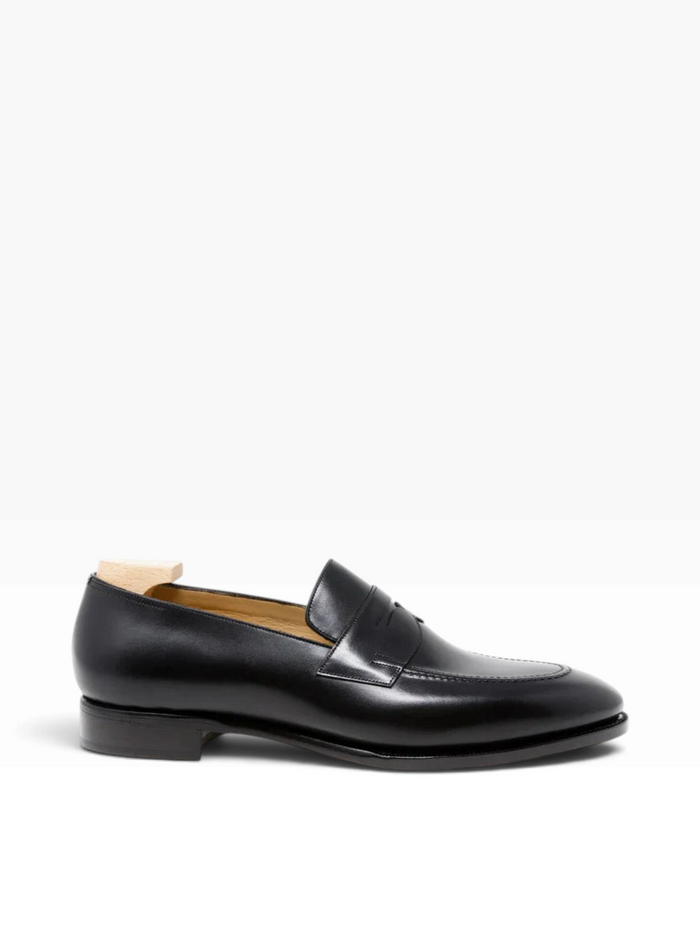 Bourgee a world class shoe store TLB 117 Goya black boxcalf leather loafers with a classic round toe slip-on design