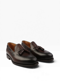Bourgee a world class shoe store brown leather Berwick tassel loafers with Goodyear welt construction