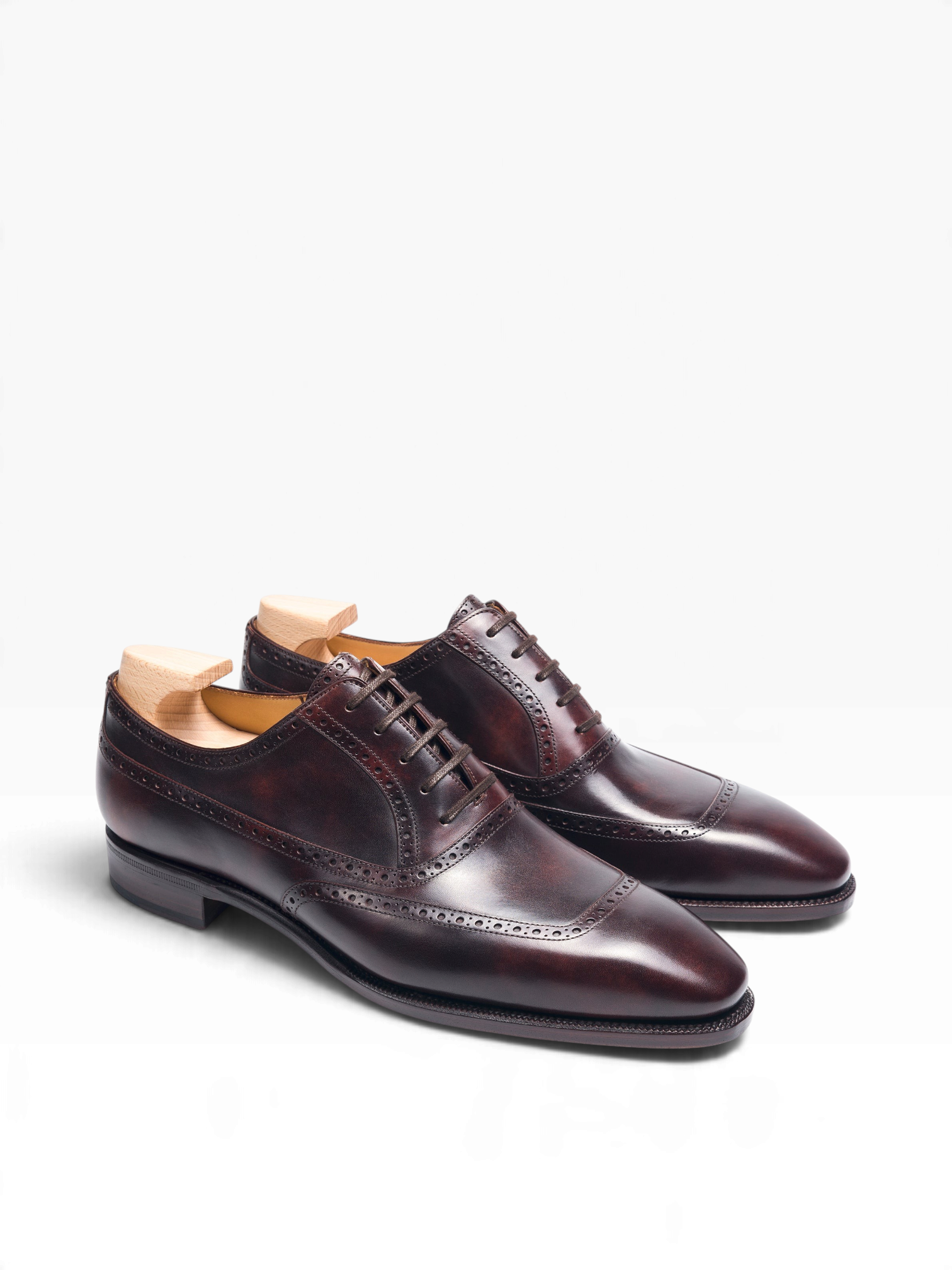 Bourgee a world class shoe store TLB Artista brown museum calf leather U-tip Balmoral Oxford shoes with squared toe.