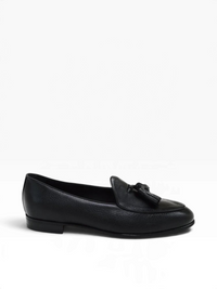 Bourgee a world class shoe store Berwick black deerskin leather tassel loafer with a durable rubber sole.