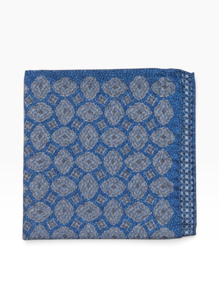 Bourgee a world class shoe store blue silk pocket square with a geometric diamond pattern for formal suits