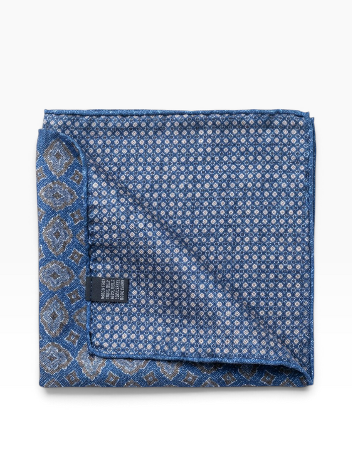 Bourgee a world class shoe store blue silk pocket square with double-sided geometric and micro-patterned print