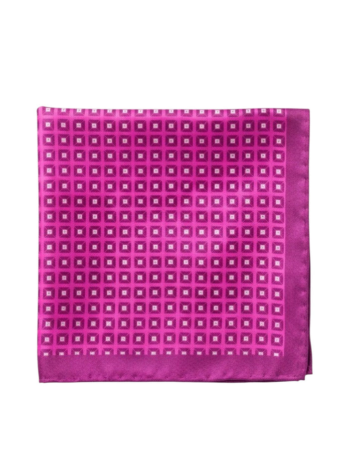 Bourgee a world class shoe store magenta silk pocket square with a refined geometric pattern and matching border