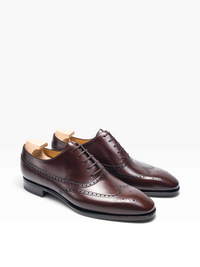 Bourgee a world class shoe store dark brown vegano leather full brogue balmoral Oxford shoes with swan neck punching