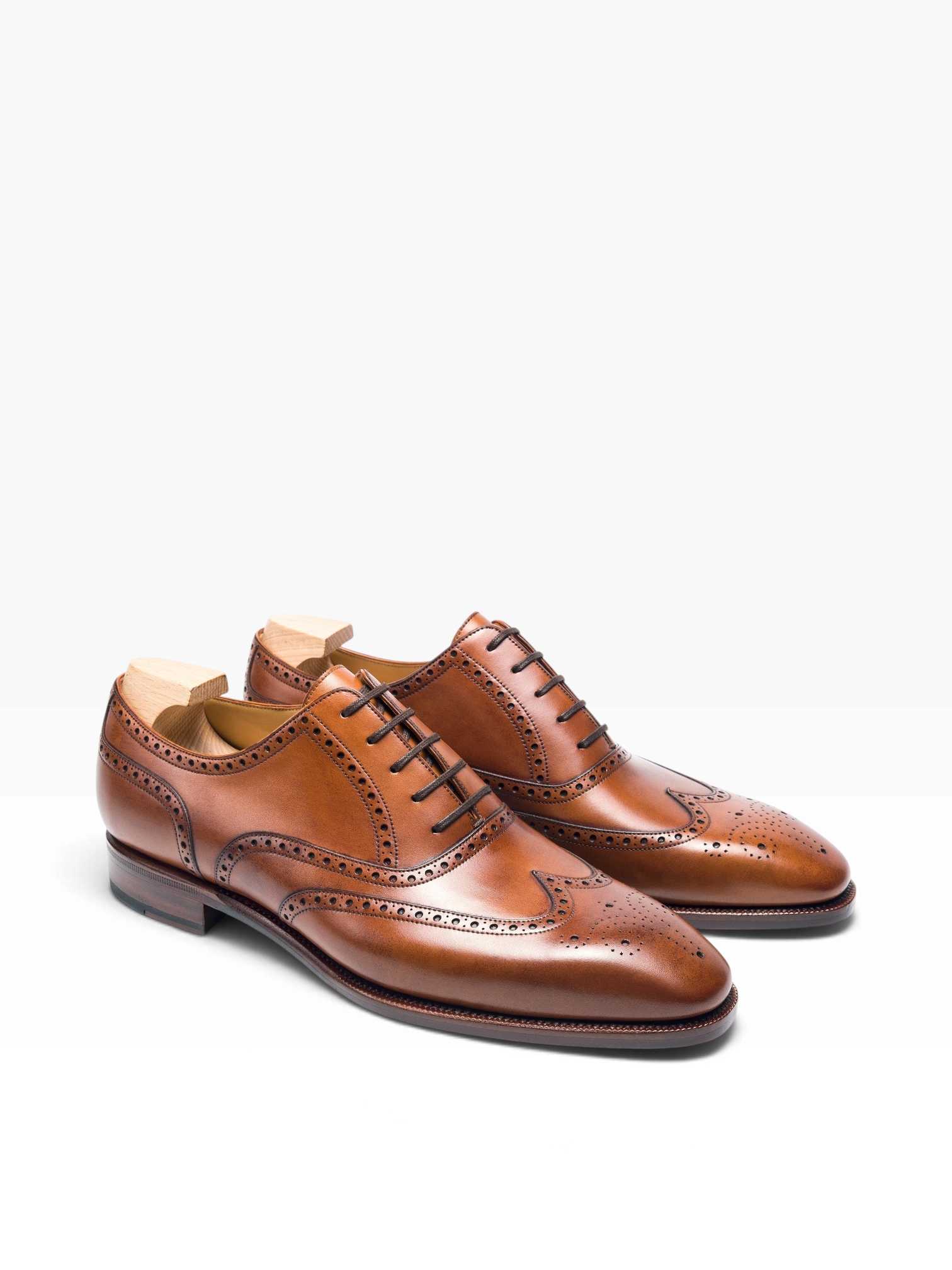Bourgee a world class shoe store light brown full brogue oxford shoes in Vegano leather with a squared toe