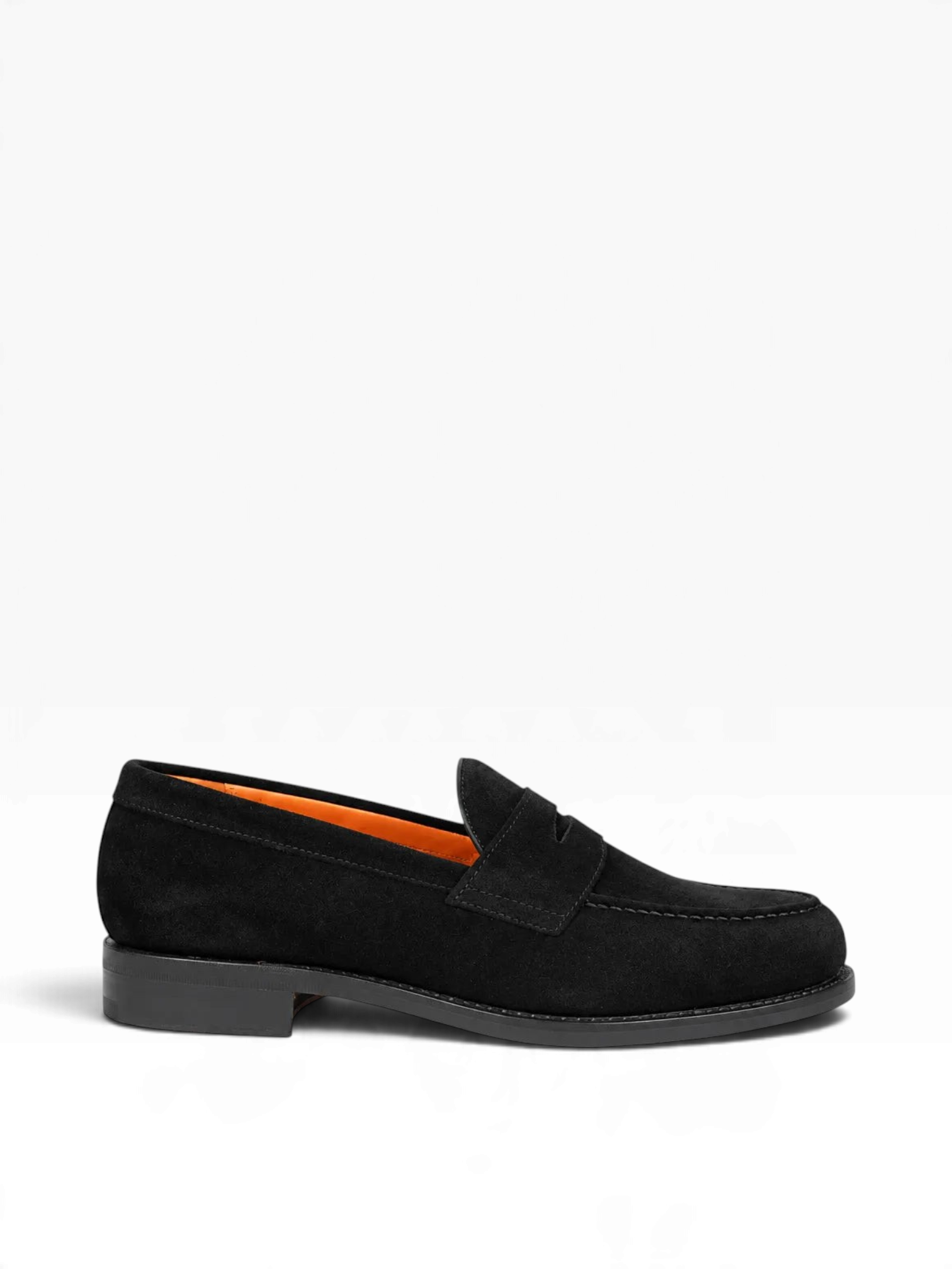 Bourgee a world class shoe store Berwick black suede penny loafer with a Goodyear welted leather sole