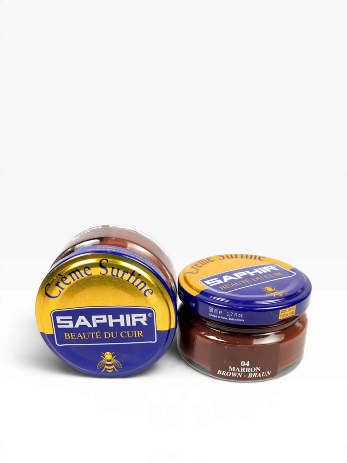 Bourgee a world class shoe store Saphir Beaute du Cuir Cream Surfine brown leather polish in 50ml glass jars