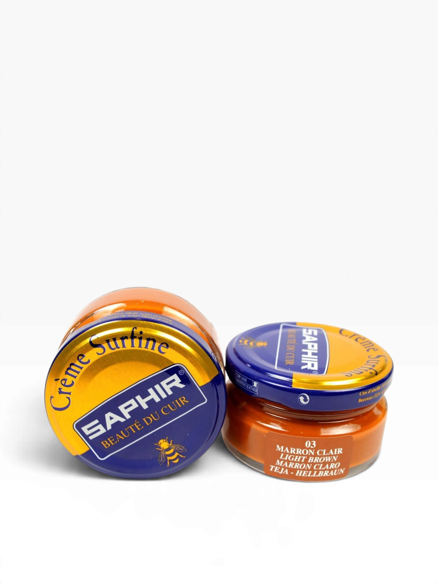 Bourgee a world class shoe store Saphir Beaute du Cuir light brown beeswax shoe polish cream in glass jars
