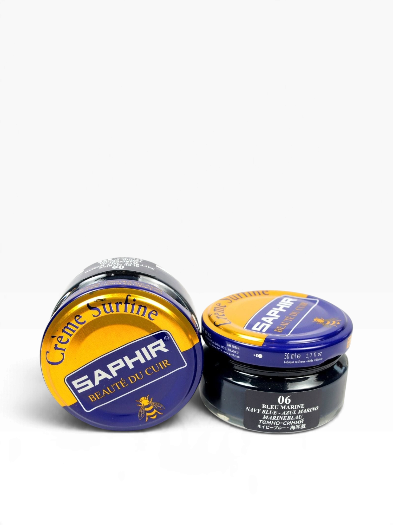 Bourgee a world class shoe store Saphir Beaute du Cuir navy blue cream shoe polish in a 50ml glass jar