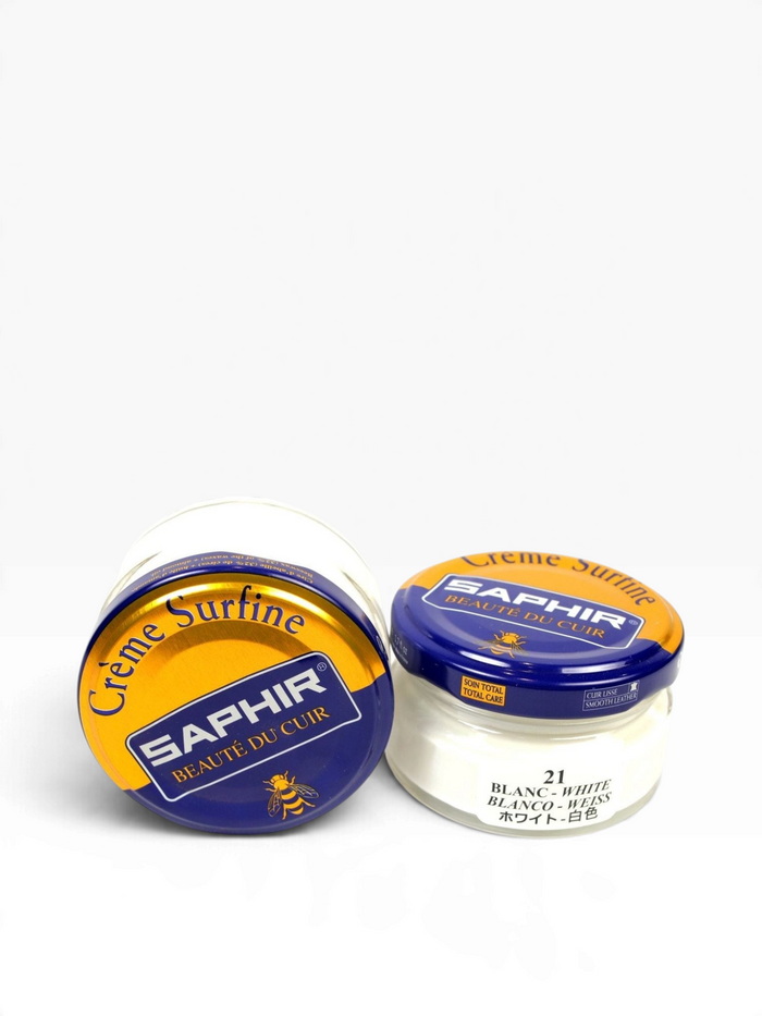 Bourgee a world class shoe store Saphir Beaute du Cuir white cream polish in glass jars for smooth leather care