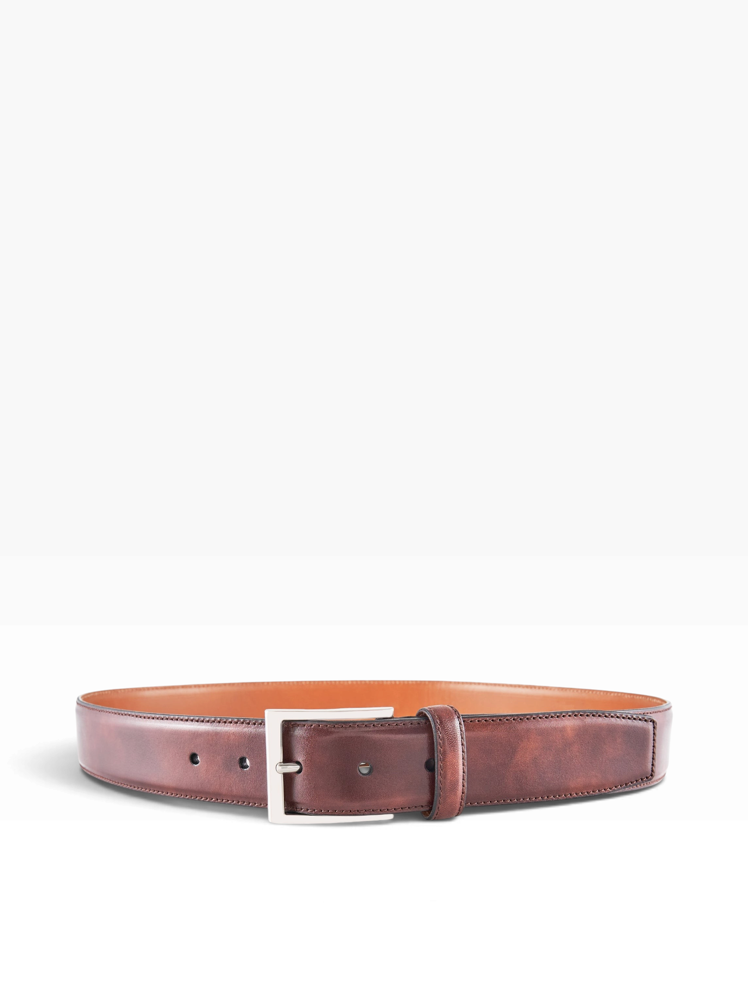 Bourgee a world class shoe store TLB Northwest 35mm brown museum calf leather belt with a nickel brass buckle.