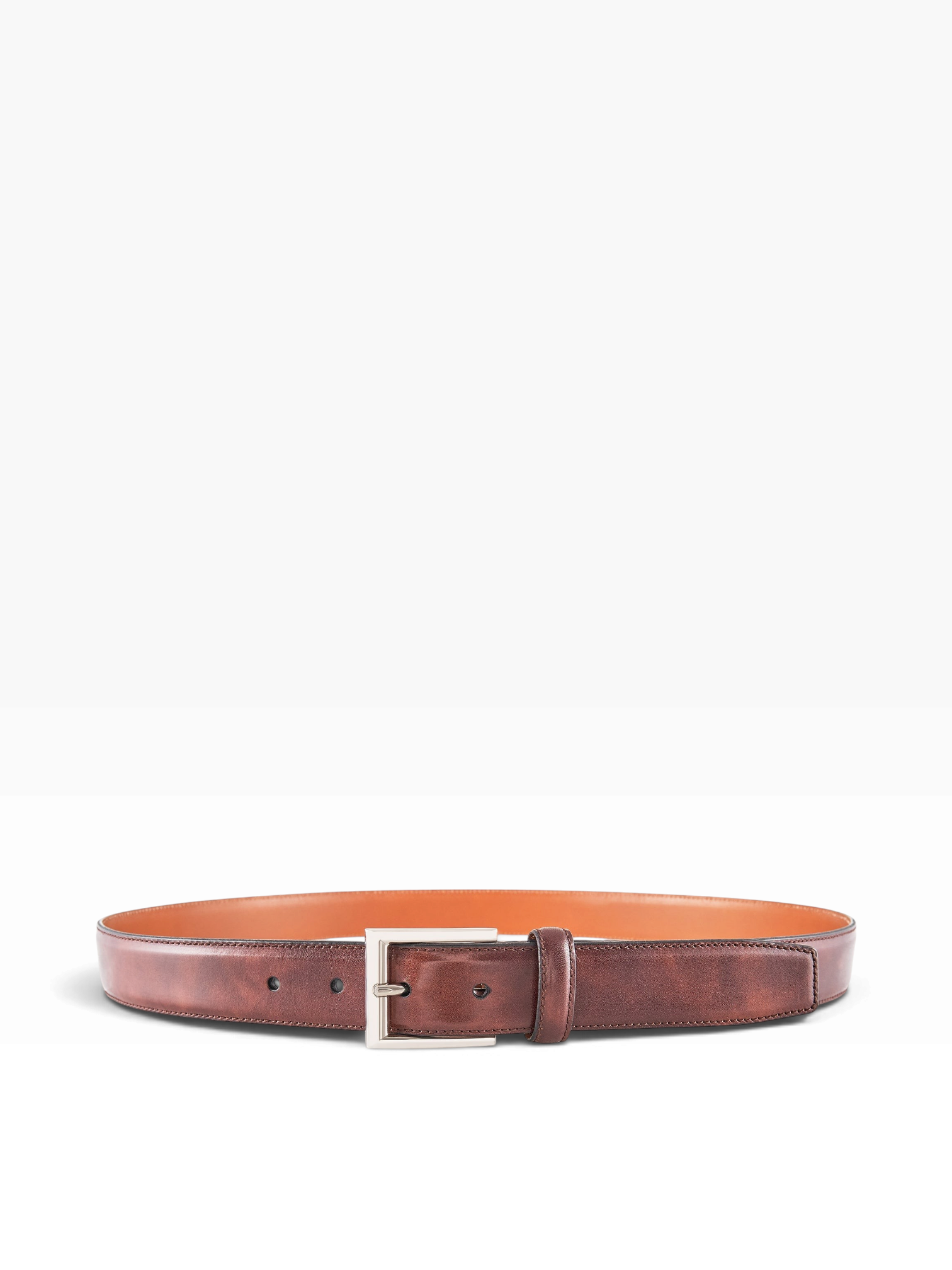 Bourgee a world class shoe store brown Vegano leather belt with 35mm width and a solid nickel-colored brass buckle.