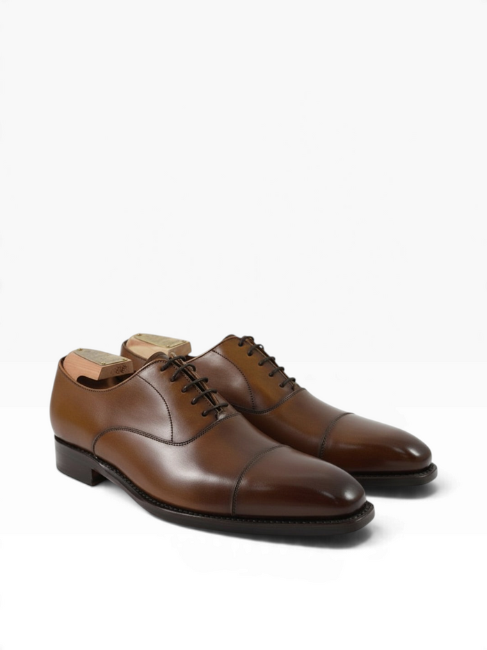 Bourgee a world class shoe store Berwick 2428 tan calf leather plain toe oxford shoes with Goodyear welted sole