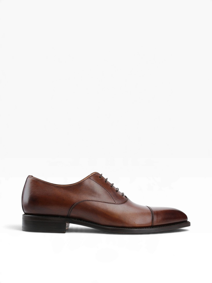 Bourgee a world class shoe store Berwick Toledo tan calf leather oxford shoe with a straight toe and Goodyear welt.