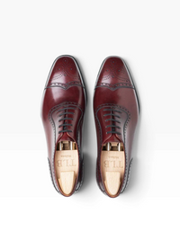 Bourgee a world class shoe store burgundy vegan leather Picasso oxford shoes with brogue detailing and squared toe