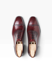 Bourgee a world class shoe store burgundy vegan leather Picasso oxford shoes with brogue detailing and squared toe