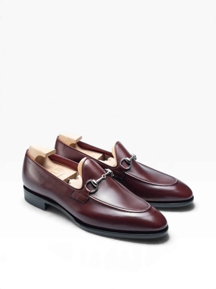 Bourgee a world class shoe store TLB Artista Goya burgundy boxcalf leather loafers with silver horsebit detail