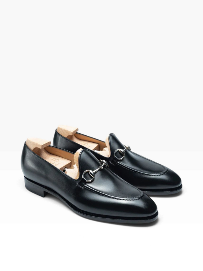 Bourgee a world class shoe store TLB Artista Goya black box calf leather horsebit loafers with wooden shoe trees