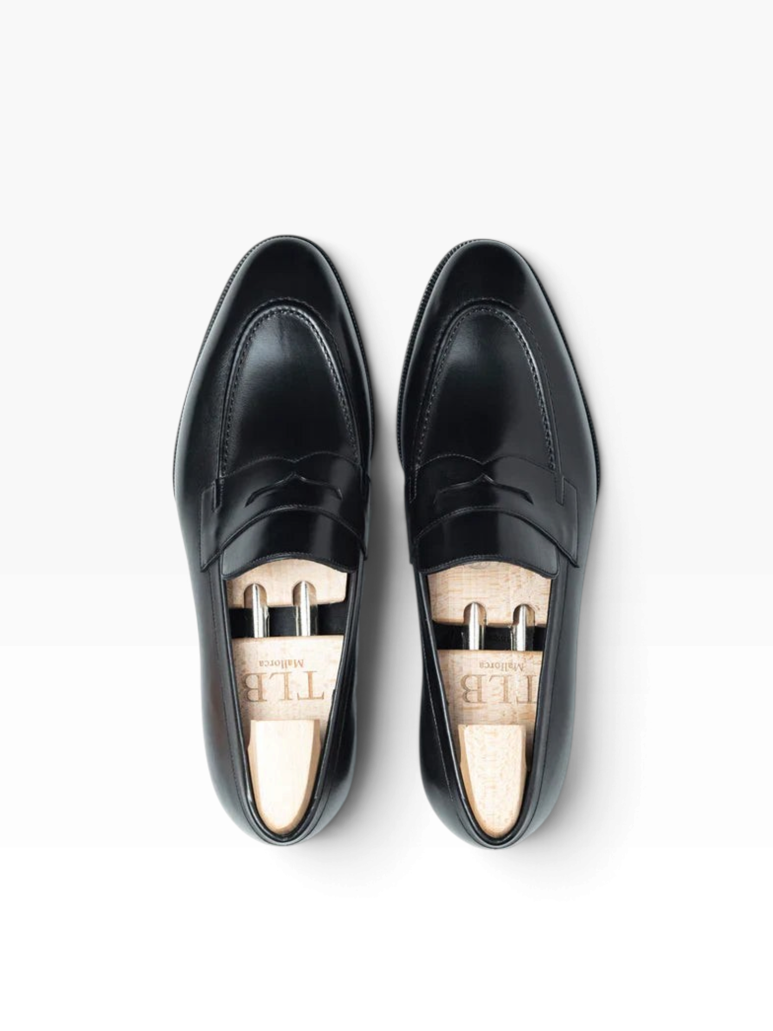 Bourgee a world class shoe store TLB 285 Artista black leather penny loafers with round toe and wooden shoe trees