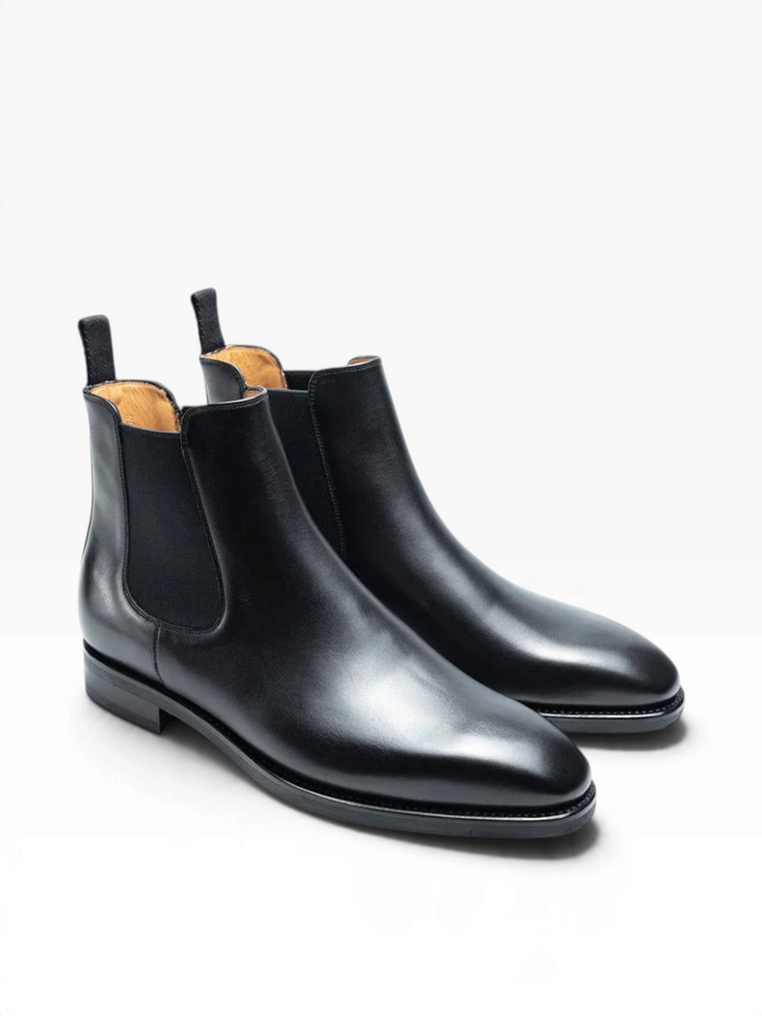 Bourgee a world class shoe store TLB Artista 131 black boxcalf leather Chelsea boots with a sleek squared toe.
