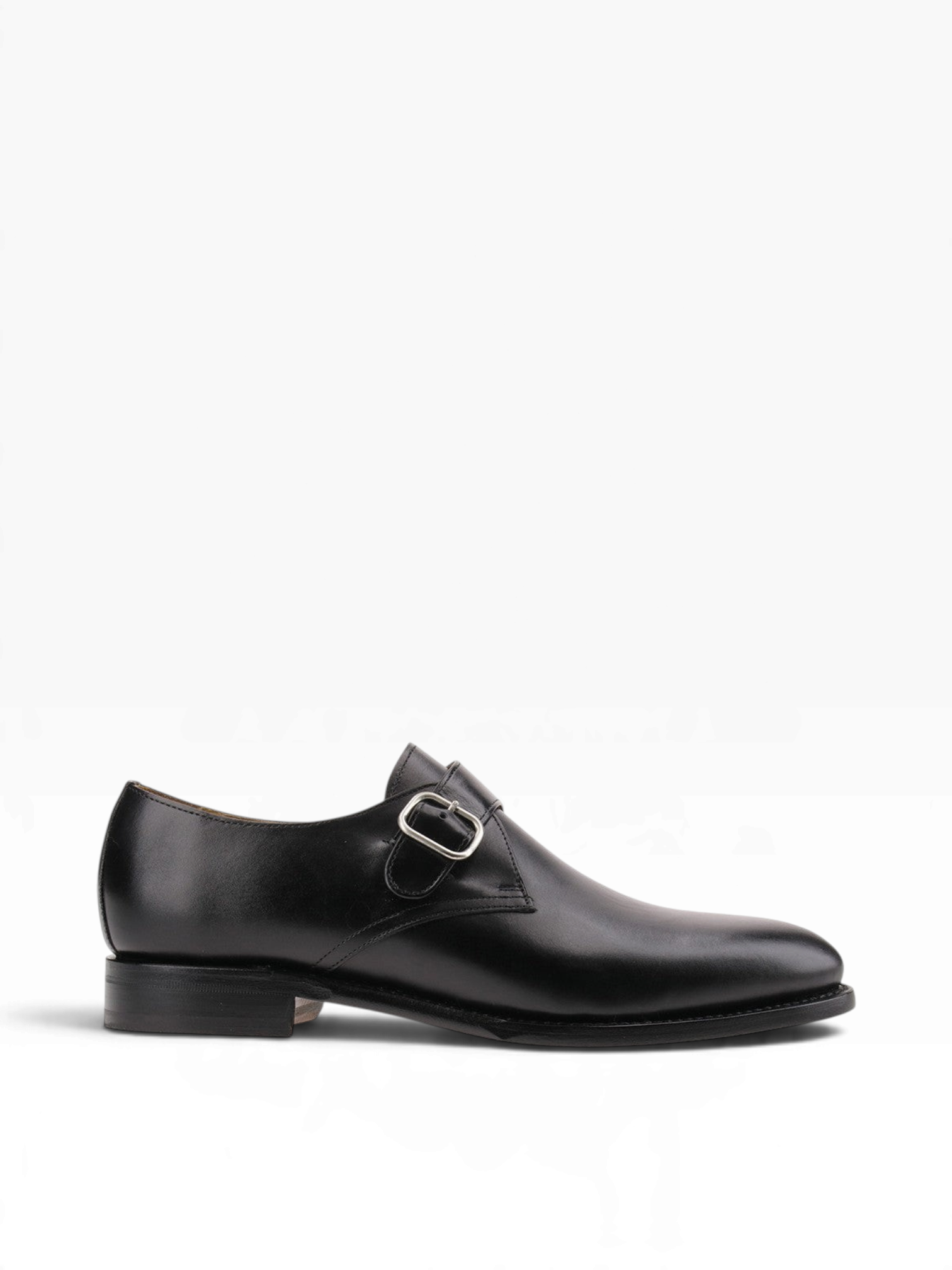 Bourgee a world class shoe store Berwick black box calf leather monk strap shoe with silver buckle and Goodyear welt