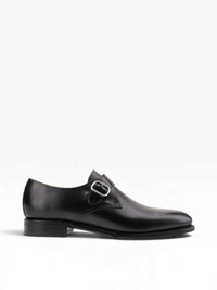Bourgee a world class shoe store Berwick black box calf leather monk strap shoe with silver buckle and Goodyear welt