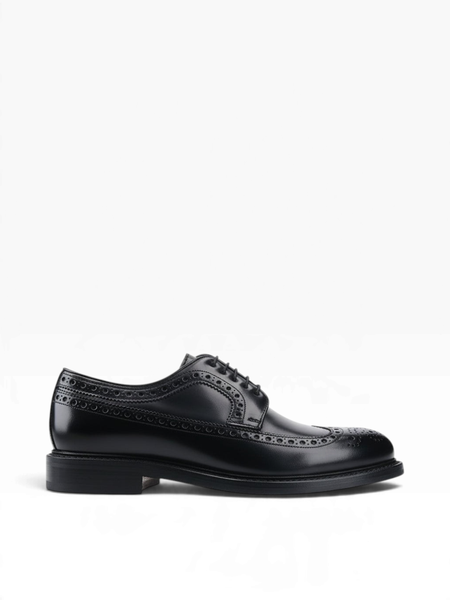 Bourgee a world class shoe store black polished leather wingtip derby shoe with Goodyear welt and rubber sole