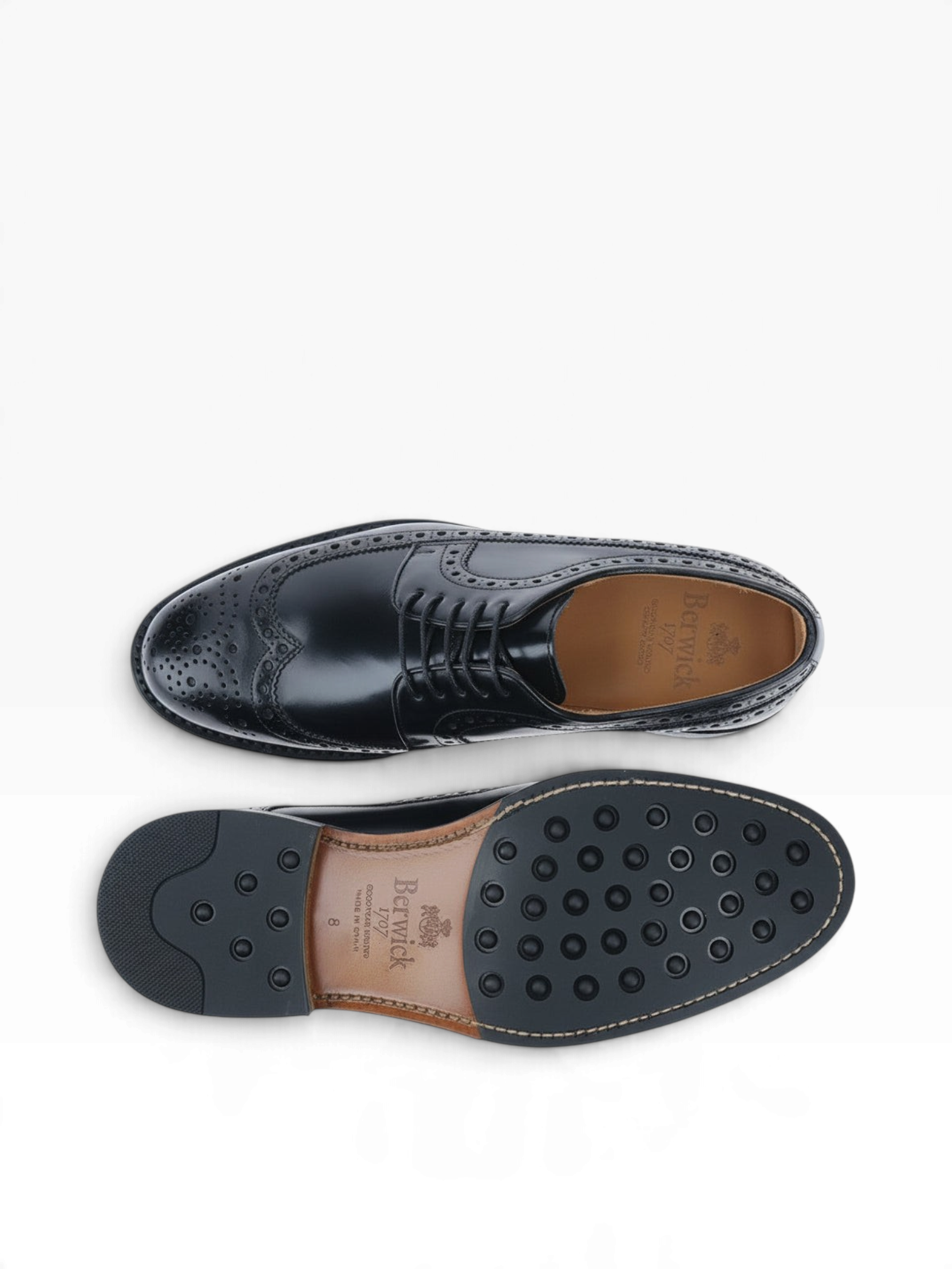 Bourgee a world class shoe store Berwick Rois black polished leather wingtip derby shoes with rubber lug soles