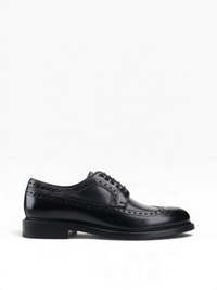 Bourgee a world class shoe store black polished leather wingtip derby shoe with Goodyear welt and rubber sole