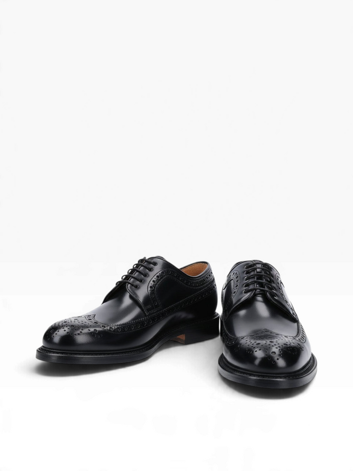 Bourgee a world class shoe store Berwick Rois black polished leather wingtip derby shoes with Goodyear welt construction