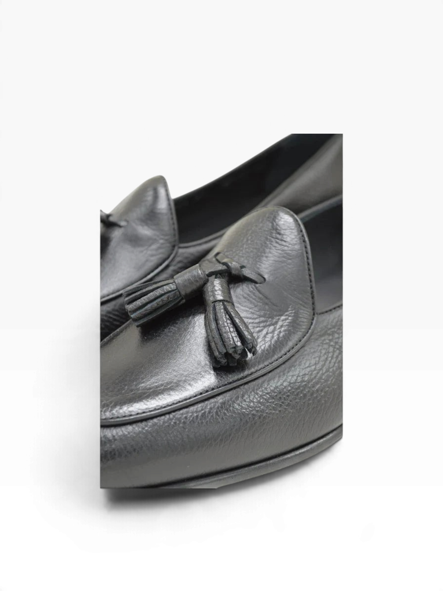 Bourgee a world class shoe store black deerskin leather tassel Belgian loafer with a textured finish