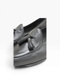 Bourgee a world class shoe store black deerskin leather tassel Belgian loafer with a textured finish
