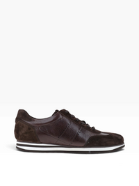 Bourgee a world class shoe store Berwick brown nappa leather and suede sneakers with a white Vibram wedge sole