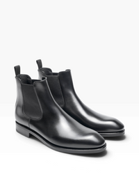 Bourgee a world class shoe store black boxcalf leather Chelsea boots with a semi-square toe and Goodyear welted sole.