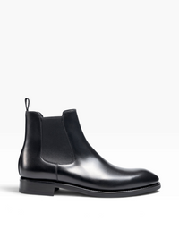 Bourgee a world class shoe store black boxcalf leather Chelsea boot with a semi-square toe and Goodyear welted sole.
