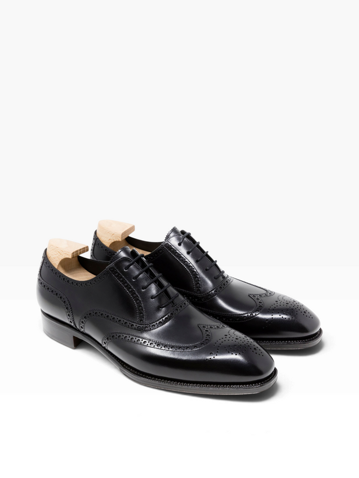 Bourgee a world class shoe store black Boxcalf leather full brogue oxford shoes with semi-square toe and lace-up