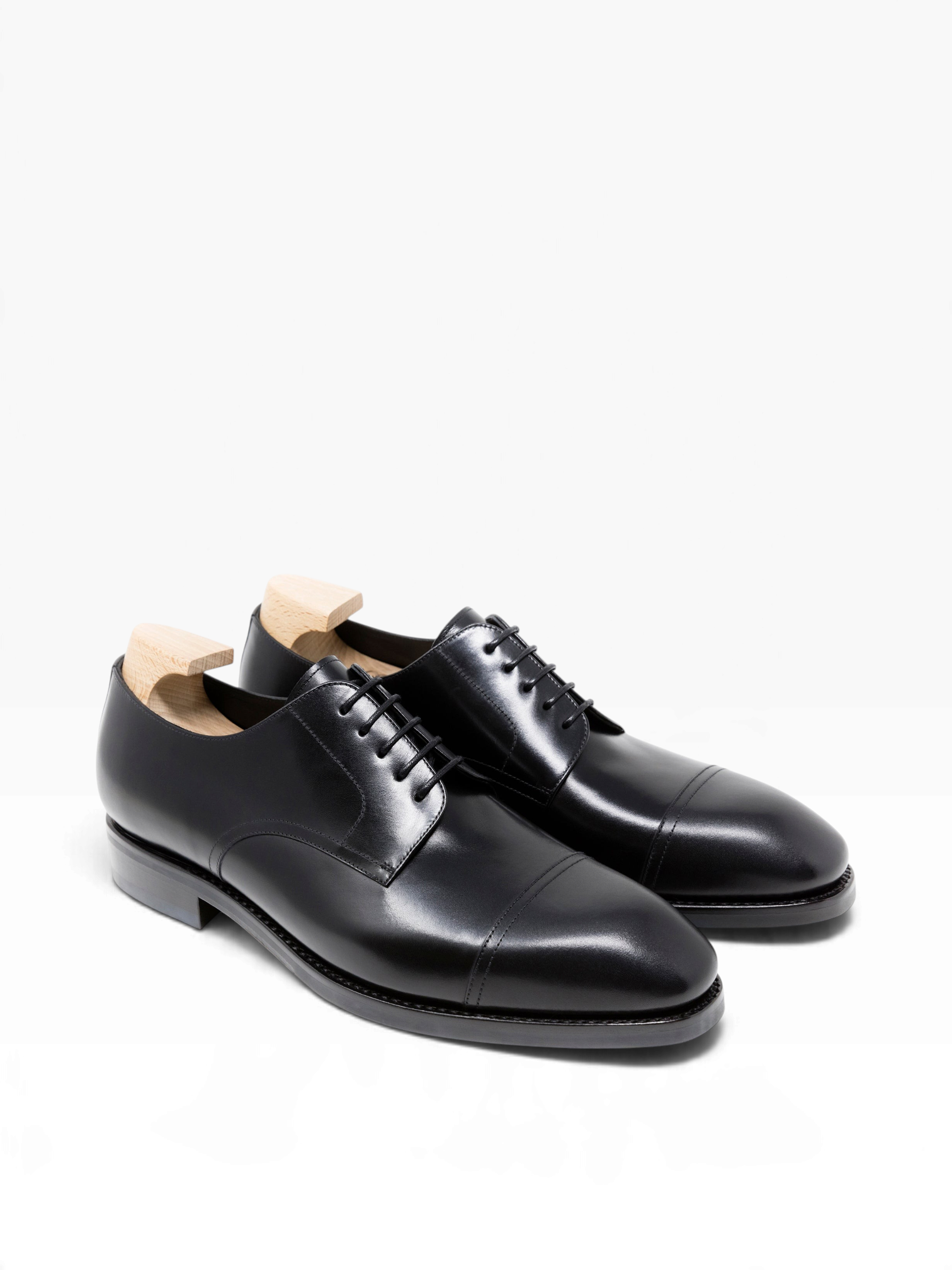 Bourgee a world class shoe store TLB Lenon black boxcalf leather derby shoes with a semi-square toe and wooden trees.