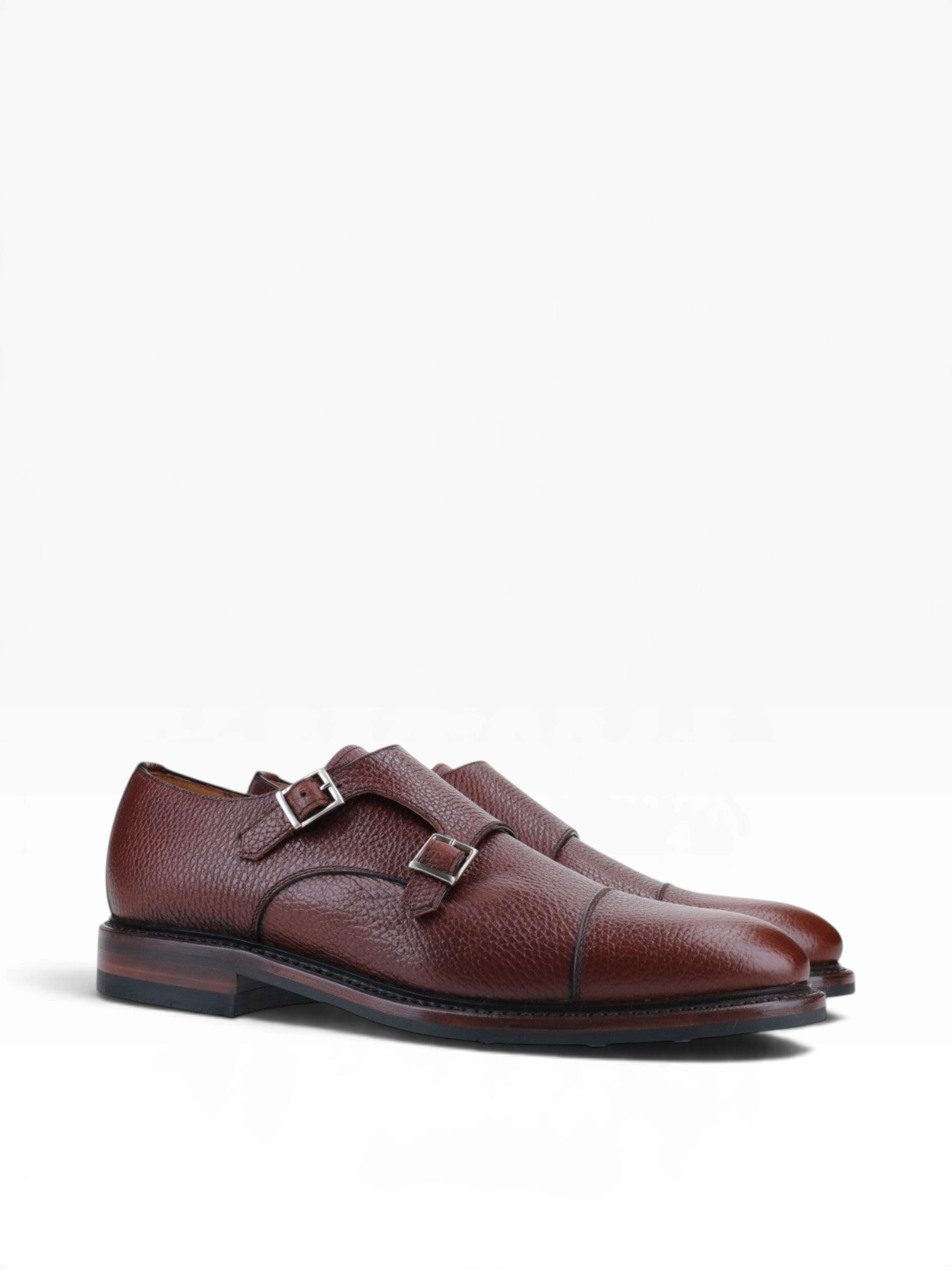 Bourgee a world class shoe store brown scotch grain leather double monk strap shoe with straight toe and dainite sole