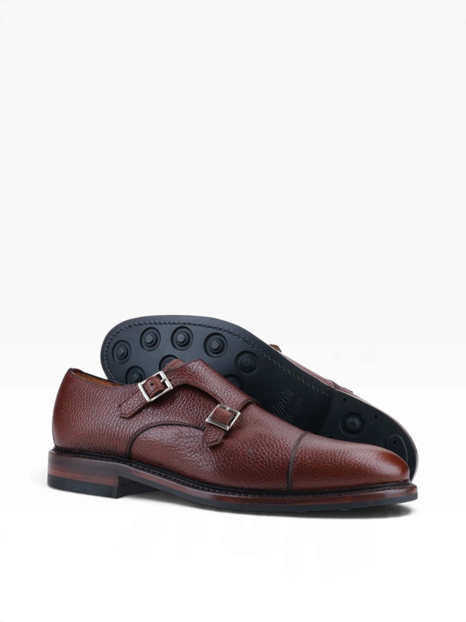 Bourgee a world class shoe store brown scotch grain leather double monk strap shoes with dainite sole