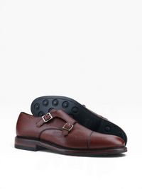 Bourgee a world class shoe store brown scotch grain leather double monk strap shoes with dainite sole