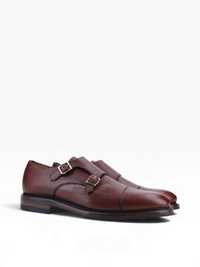 Bourgee a world class shoe store brown scotch grain leather double monk strap shoe with straight toe and dainite sole