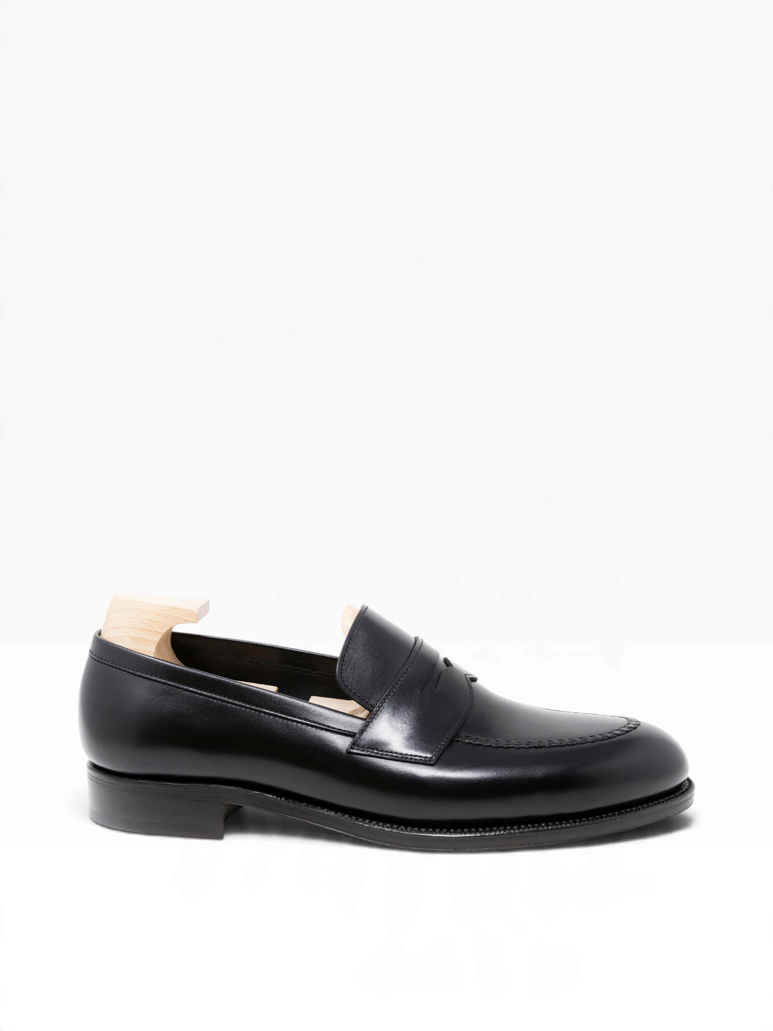 Bourgee a world class shoe store black boxcalf leather penny loafer with a round toe and Goodyear welted construction