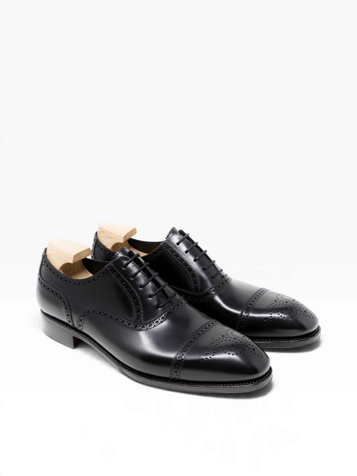 Bourgee a world class shoe store black boxcalf leather semi brogue oxford shoes with a semi square toe