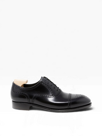 Bourgee a world class shoe store black boxcalf leather semi brogue oxford shoe with a semi square toe and lace-up front
