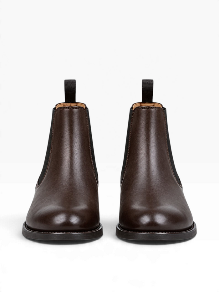 Bourgee a world class shoe store Berwick 475 dark brown vegetable tanned calf leather Chelsea boots, front view.