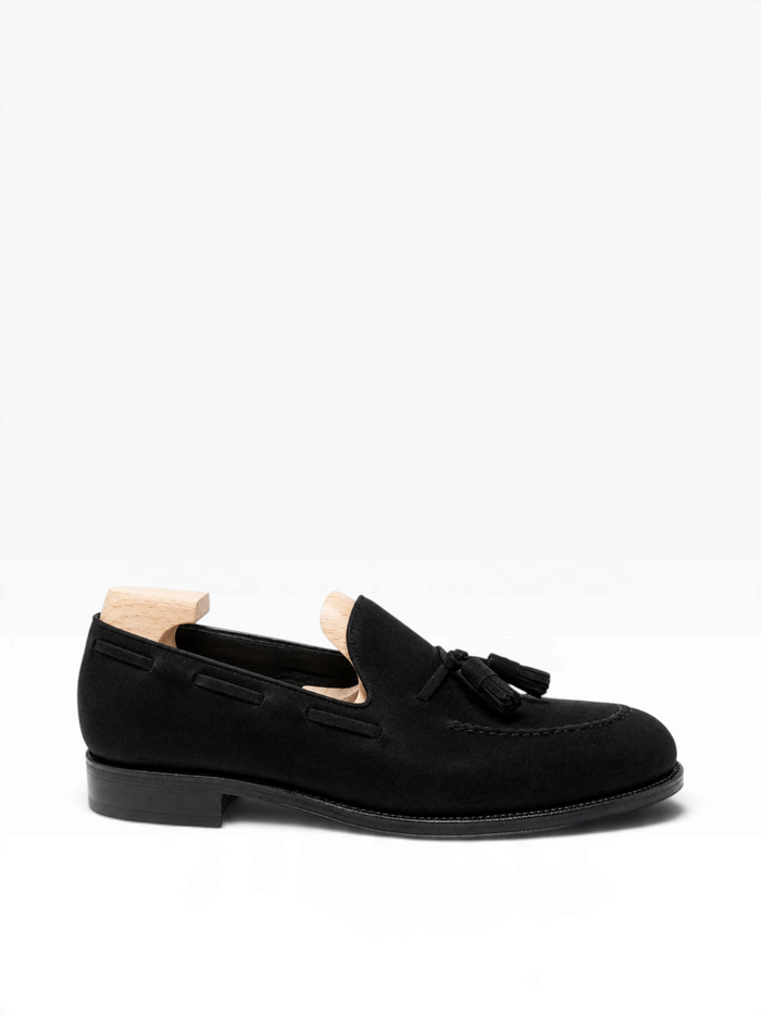 Bourgee a world class shoe store TLB Lancaster black boxcalf leather tassel loafer with round toe and wooden shoe tree