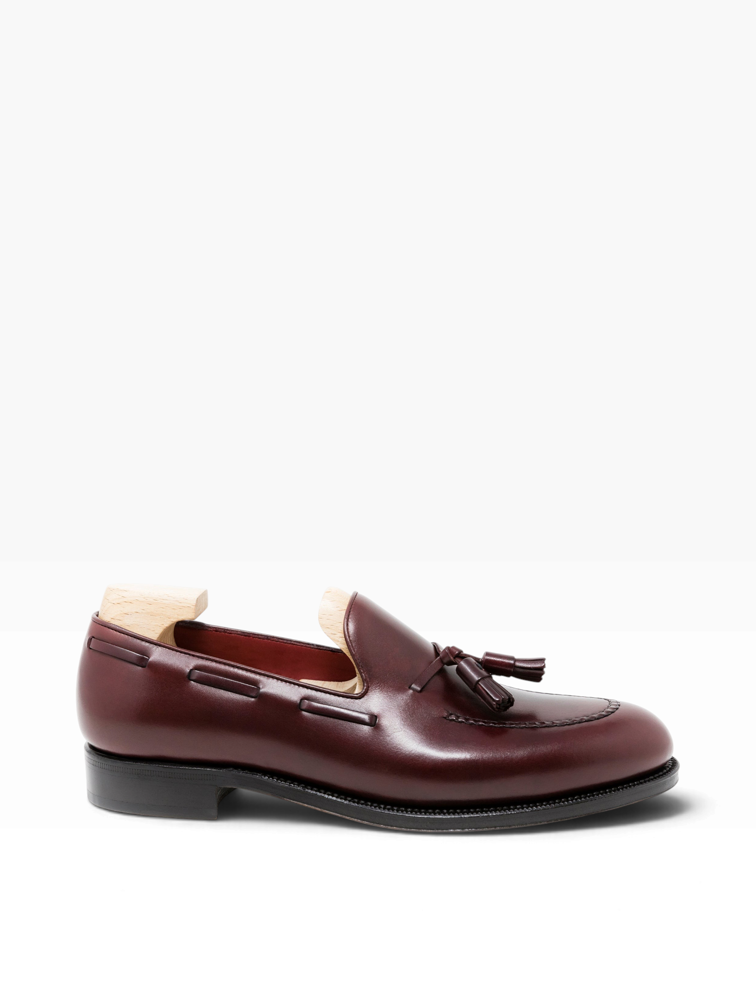 Bourgee a world class shoe store TLB Lancaster burgundy Vegano leather tassel loafer with Goodyear welted construction