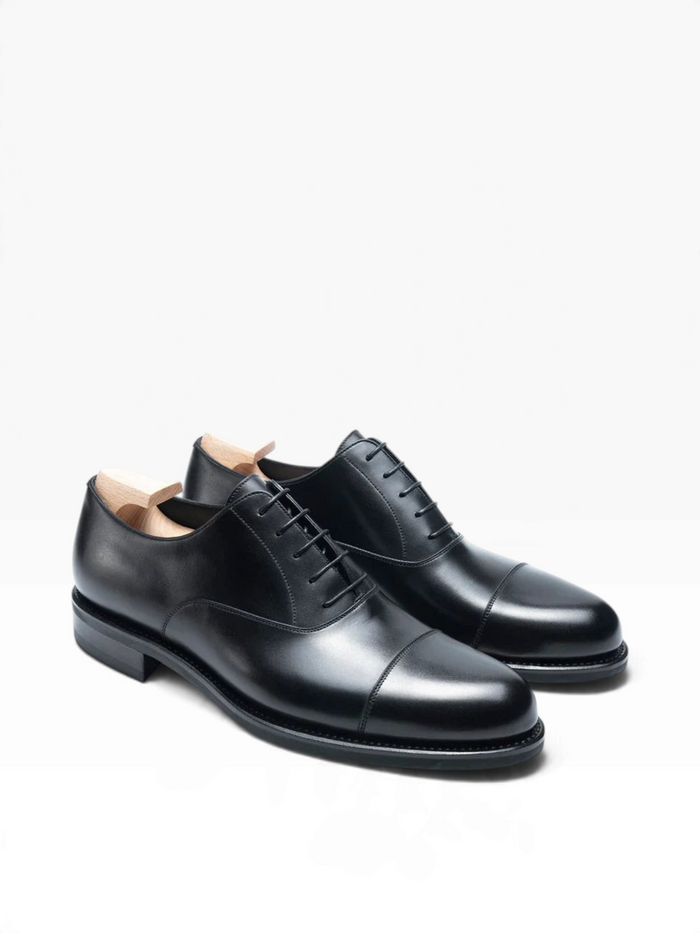Bourgee a world class shoe store black boxcalf leather cap toe Oxford shoes with Vibram rubber soles