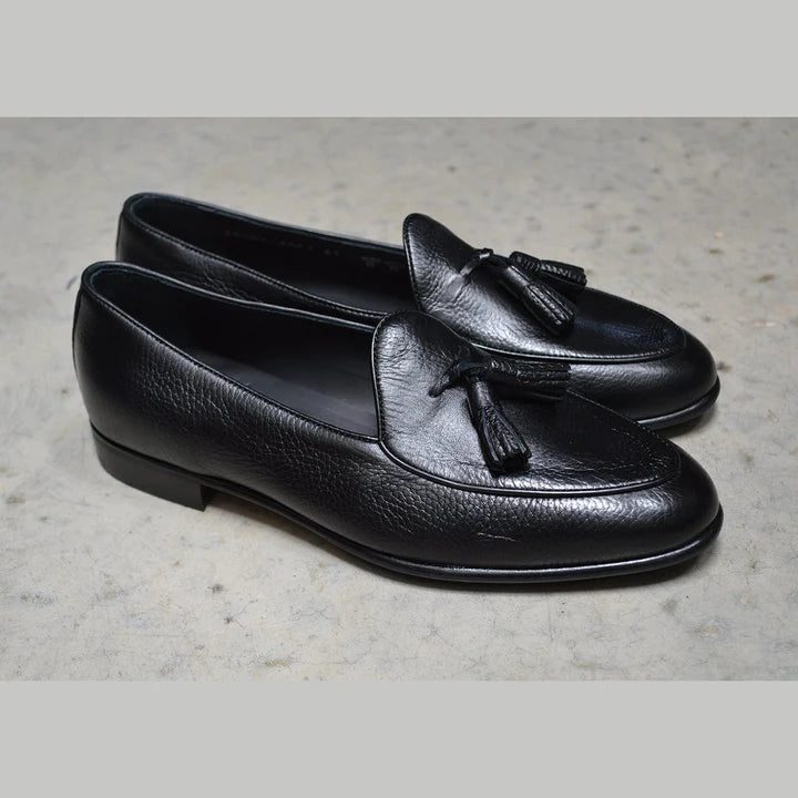 BERWICK TASSEL BELGIAN LOAFER BLACK DEERSKIN 4951