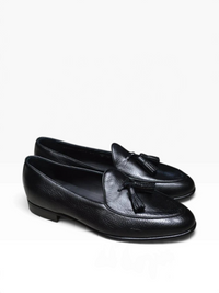 Bourgee a world class shoe store Berwick black deerskin leather tassel loafers with a durable rubber sole